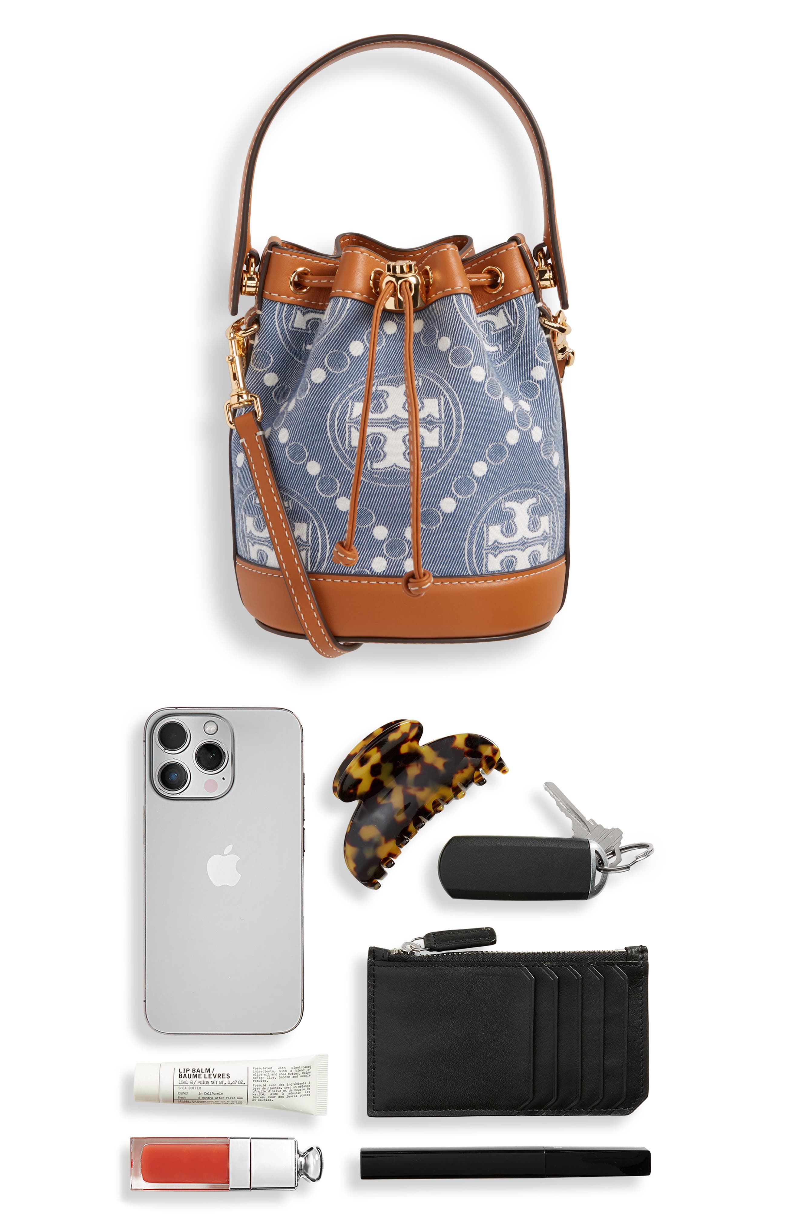 Mini T-Monogram Denim Bucket Bag, Alternate, color, BLUE MULTI
