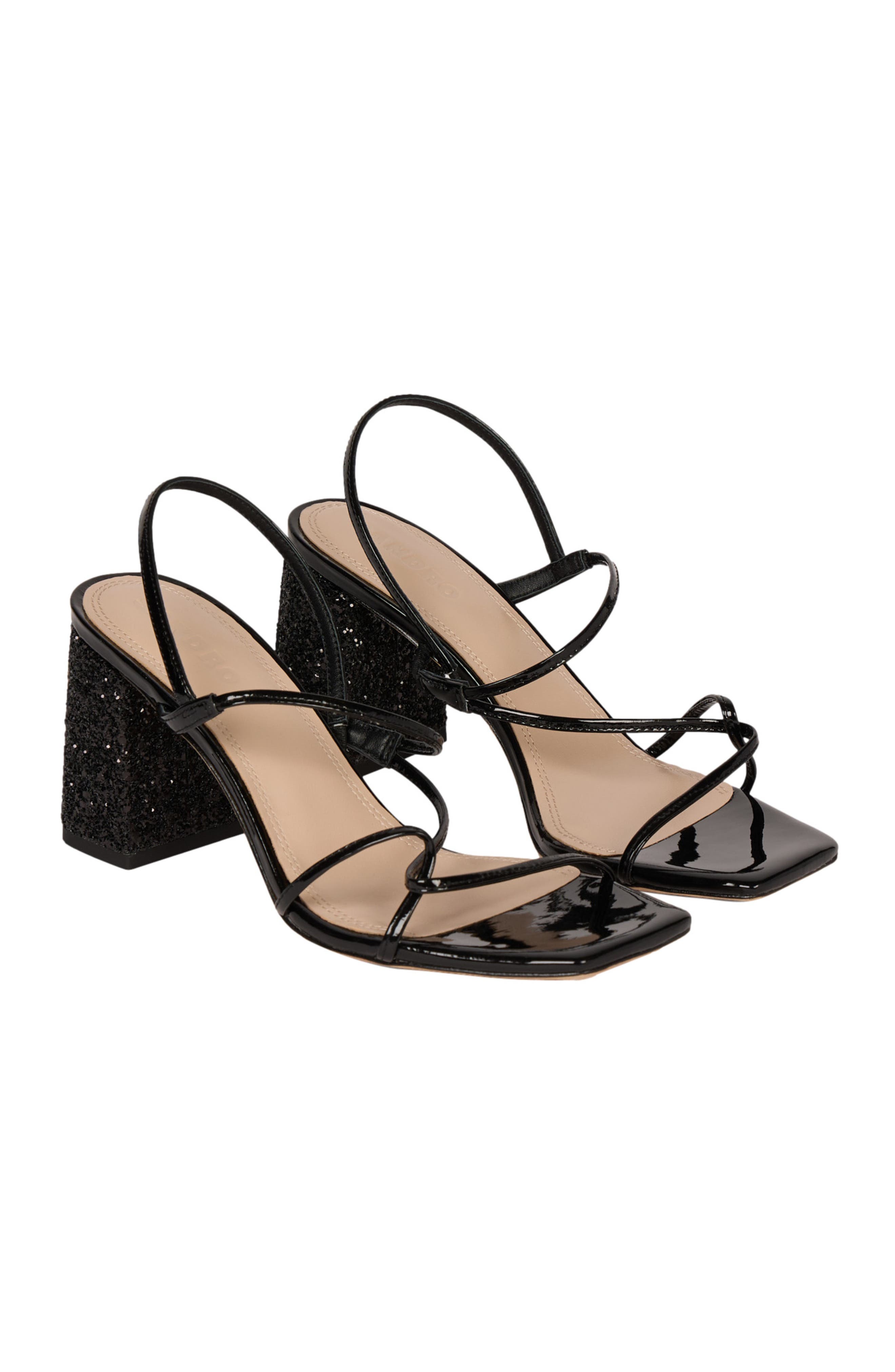 SANDRO Glitter heel sandals, Alternate, color, Black