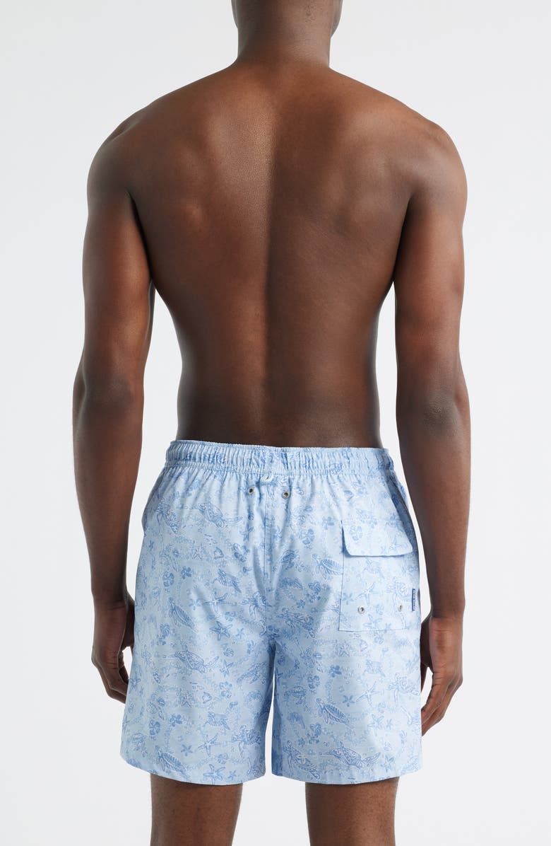Peter Millar Oahu Turtle Print Swim Trunks, Alternate, color, Stream Blue