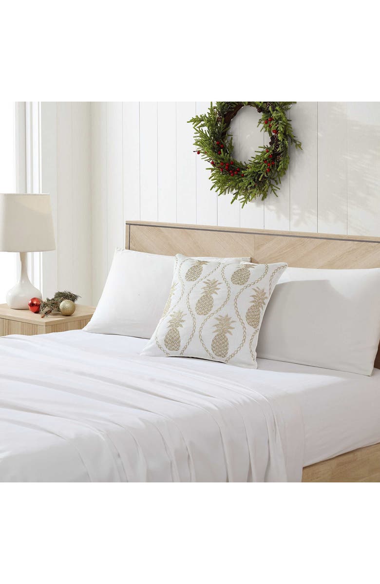 Tommy Bahama Golden Pineapple Embroidered Square Accent Pillow, Alternate, color, White/ Gold
