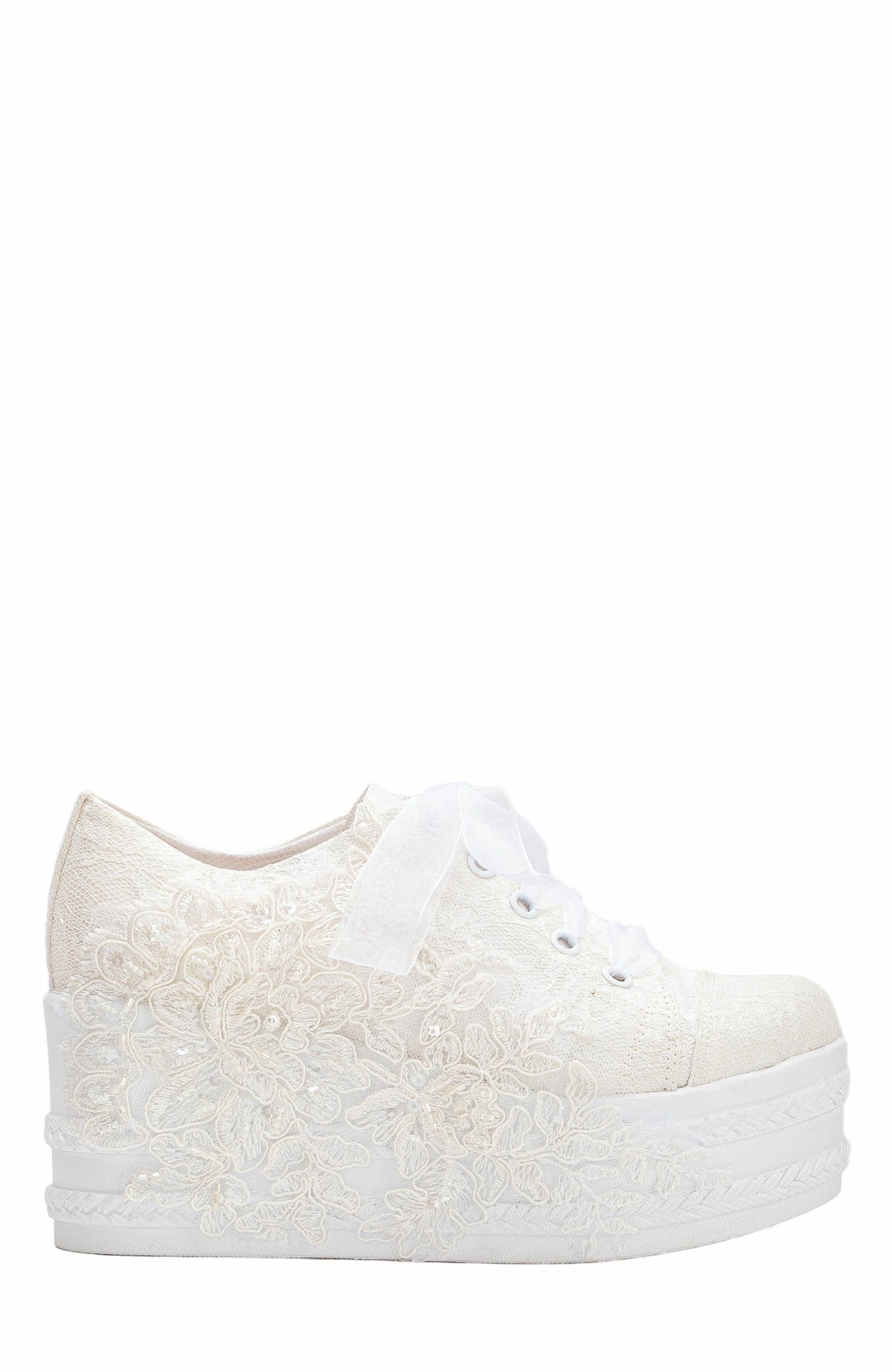 Forever & Always Shoes Claudine Lace Bridal Platform Sneakers, Main, color, Ivory