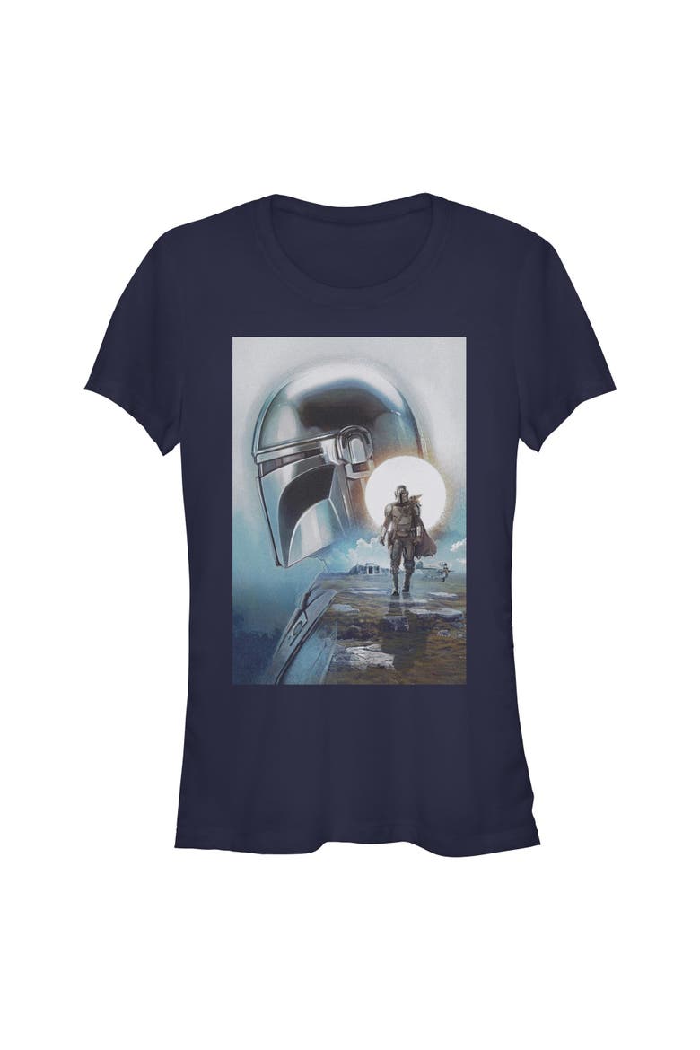 Junior's Star Wars The Mandalorian and Grogu Din Djarin and The Child Poster  Graphic T-Shirt, Main, color, Navy Blue