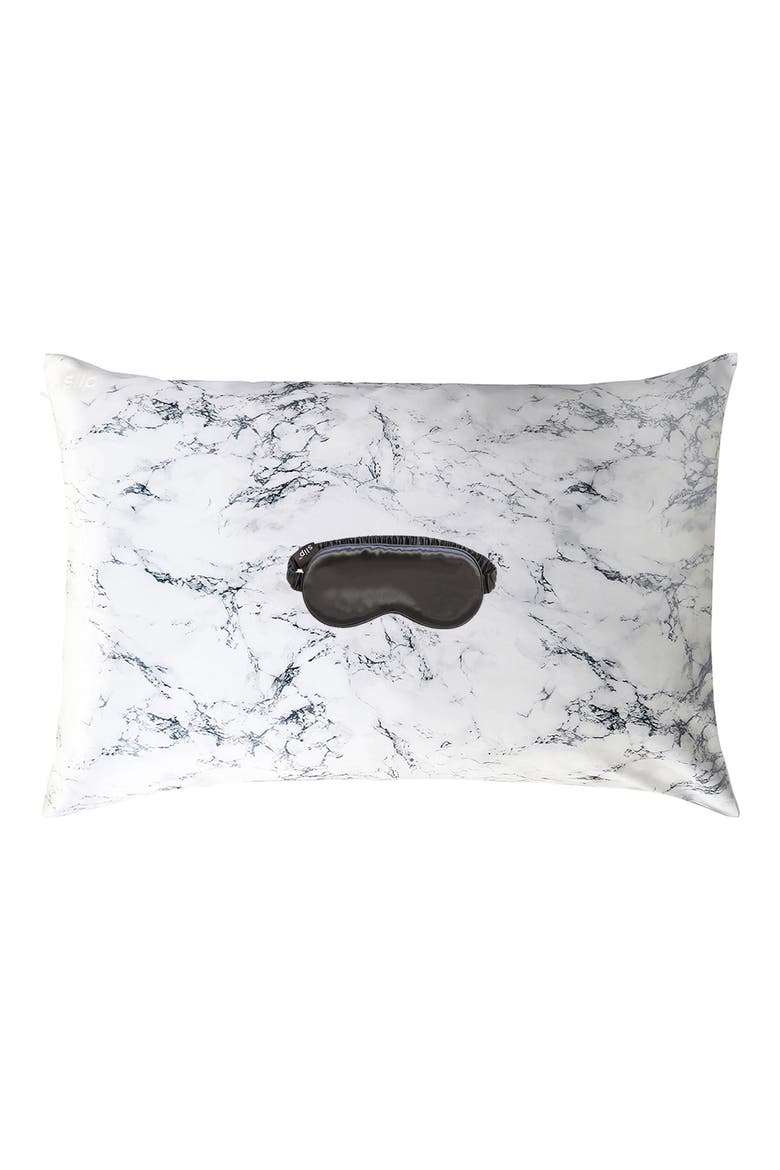 Marble & Charcoal Pillowcase & Sleep Mask Set, Main, color, NO COLOR