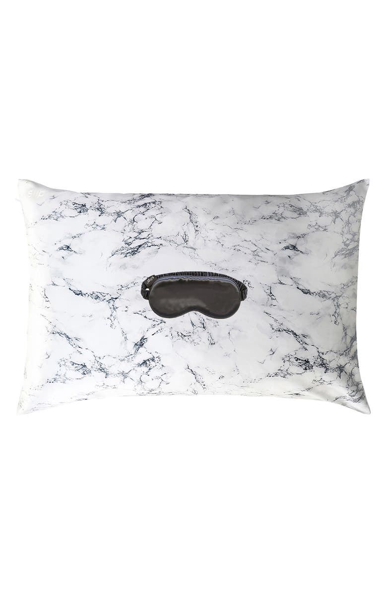 slip Marble & Charcoal Pillowcase & Sleep Mask Set, Main, color,