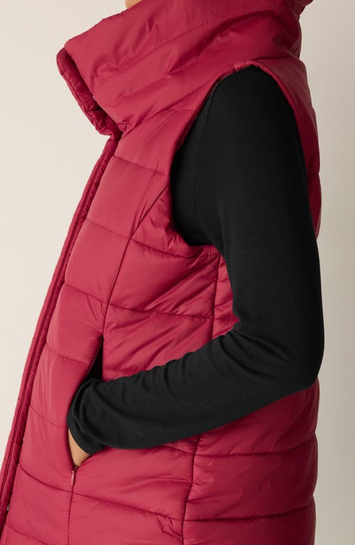 Eileen Fisher Eggshell Recycled Nylon Stand Collar Vest In Red