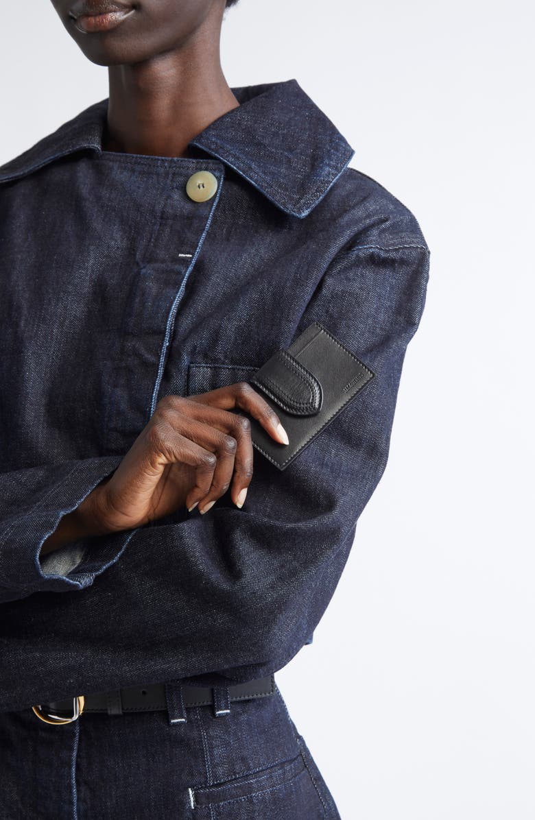 Jacquemus The Bambino Leather Card Case, Alternate, color, Black