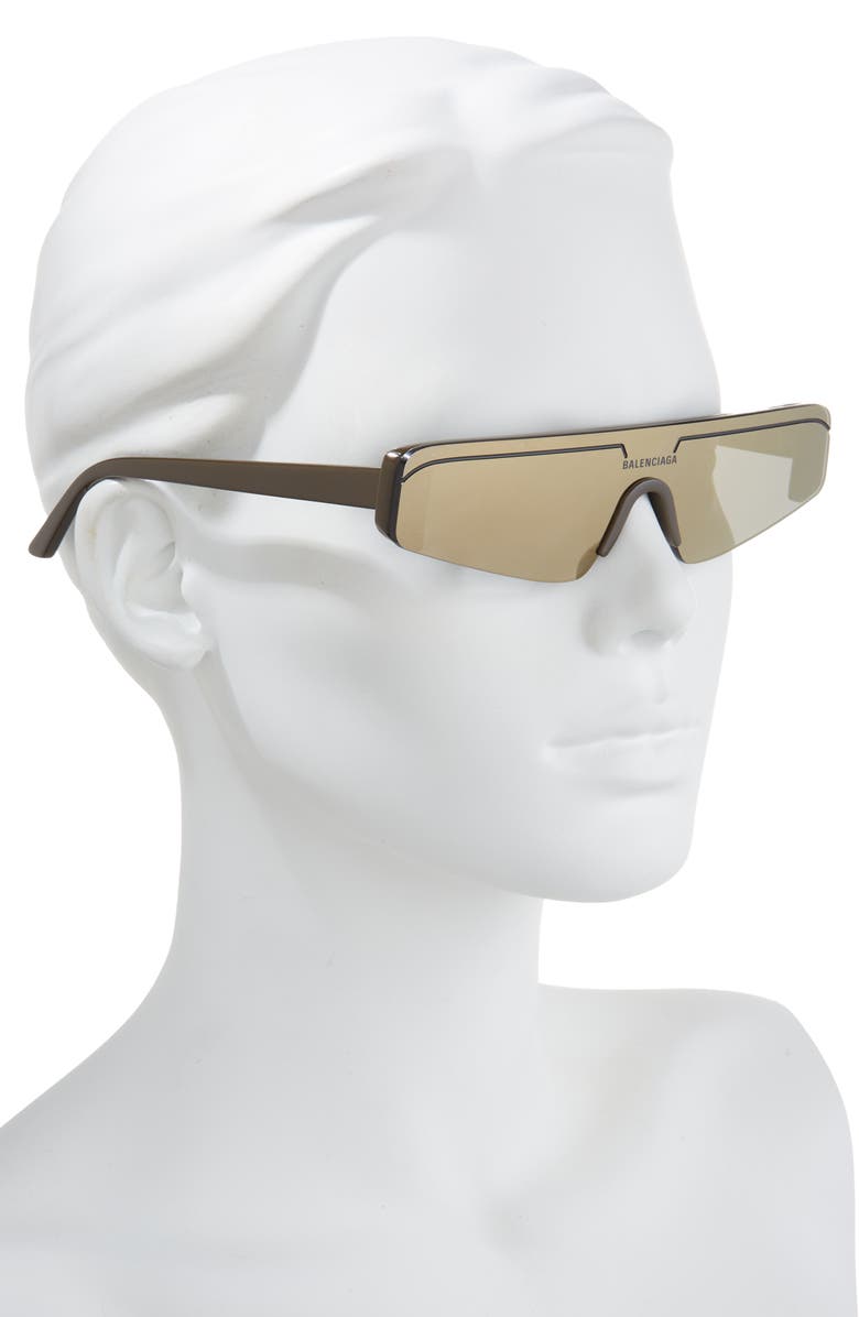 Balenciaga 99mm Shield Sunglasses, Alternate, color, Brown Brown Bronze