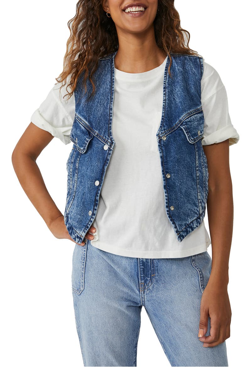 Florence Ranch Crop Denim Vest, Main, color, LIGHT BLUE