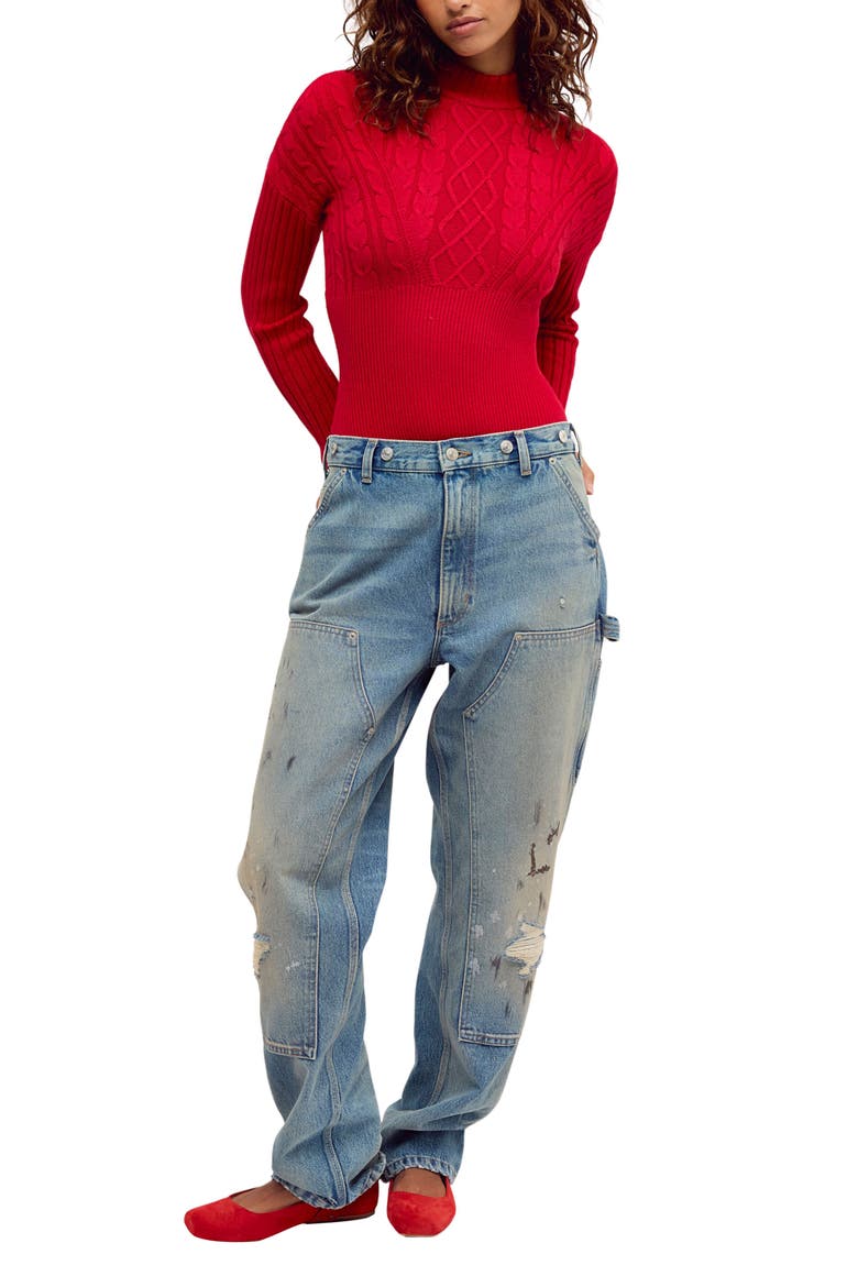 Snow Bunny Cable Knit Bodysuit, Alternate, color, POPPY RED