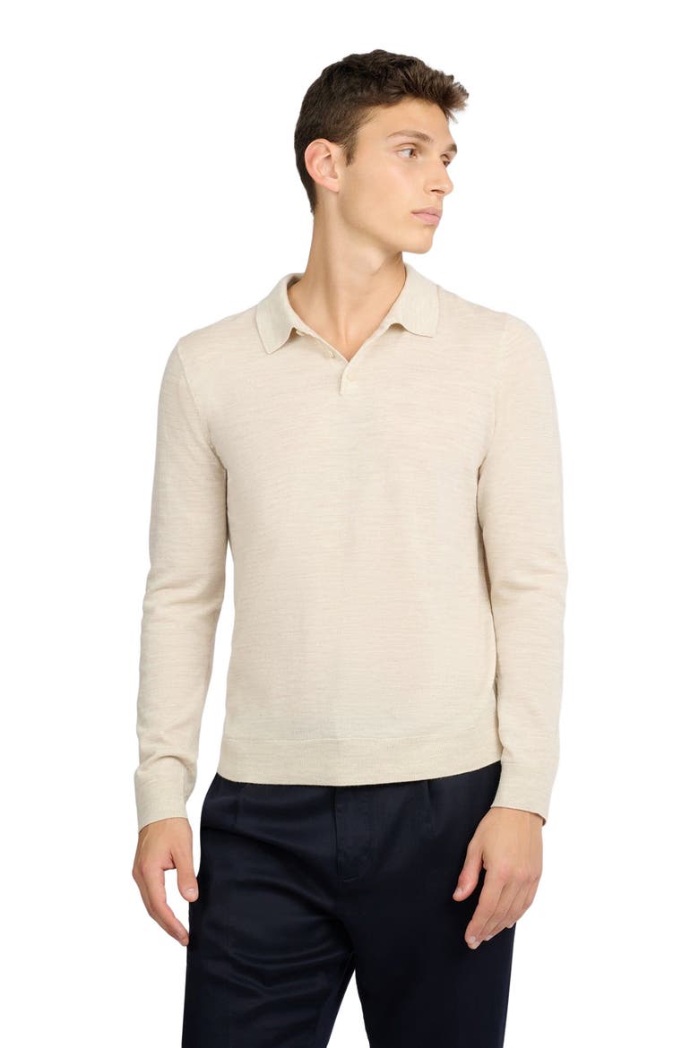 Long Sleeve Extra Fine Merino Wool Polo, Alternate, color, STONE MELANGE
