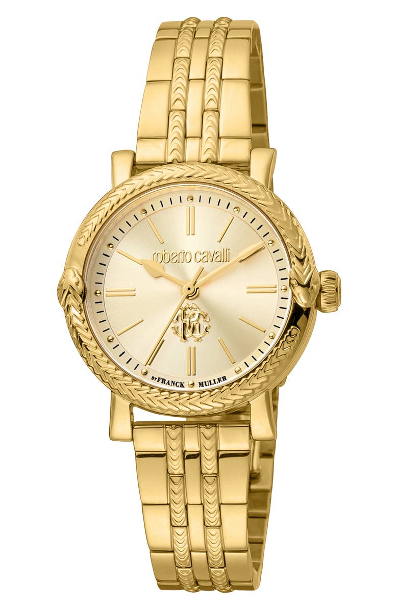 Roberto Cavalli by Franck Muller Swiss Quartz Mother-of-Pearl Bracelet Watch, 30mm, Main, color, Gold