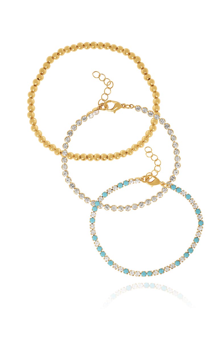 Jessica Simpson 3-Piece Chain & Crystal Bracelet Set, Main, color, Gold