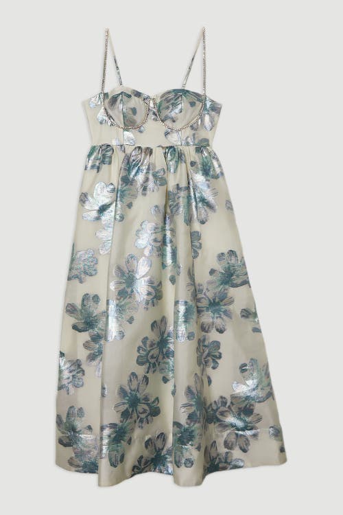Karen Millen Metallic Jacquard Midi Dress In Blue