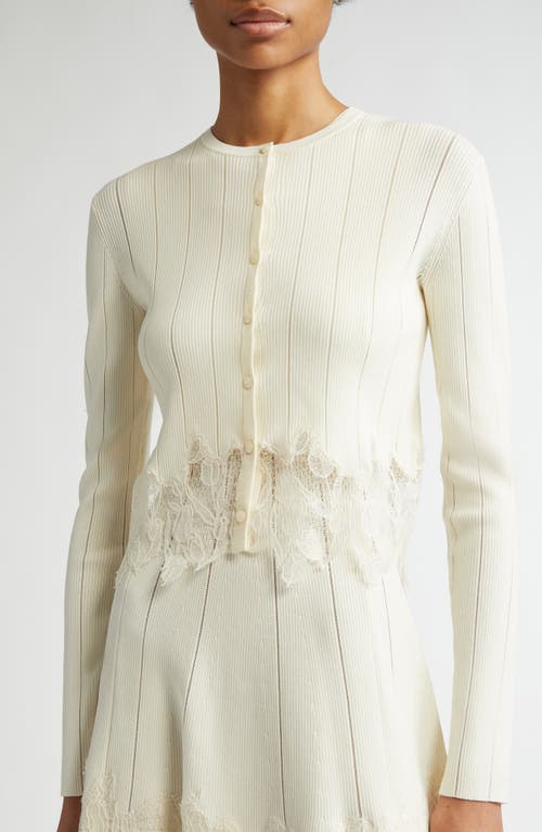 Lela Rose Guipure Lace Trim Rib Cardigan In Papyrus