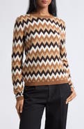 ST. JOHN Chevron Wool Blend Knit Sweater