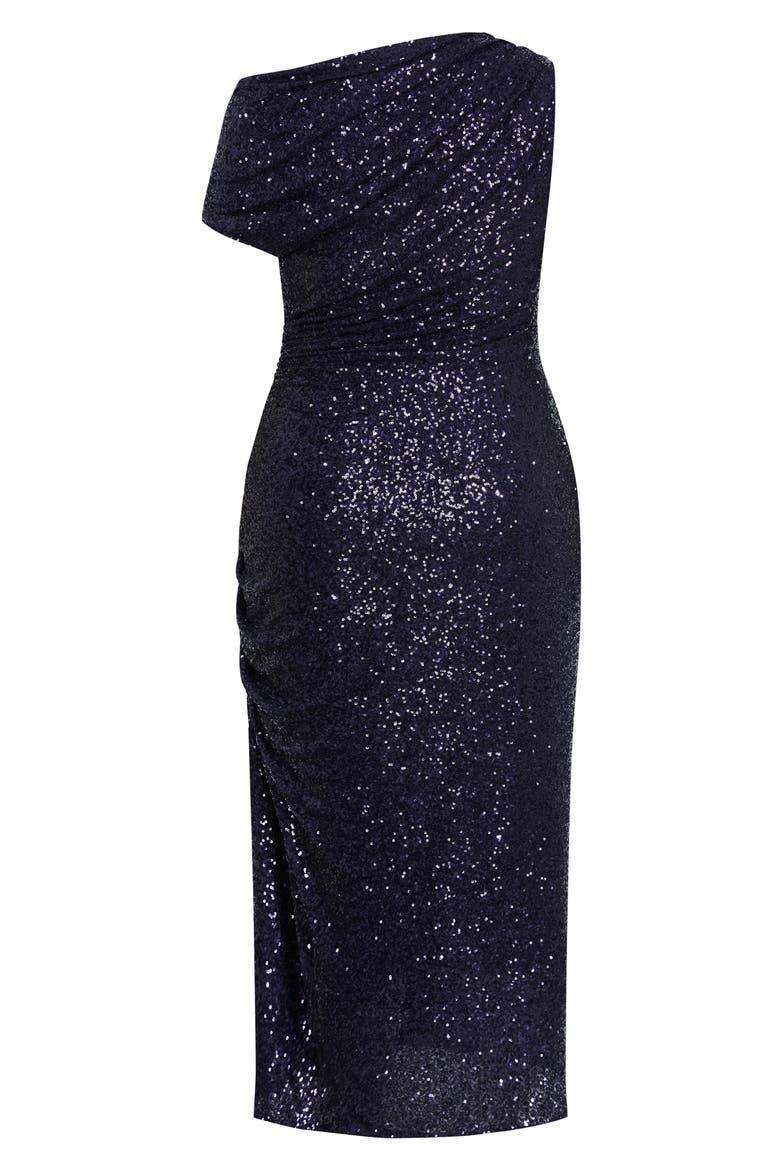Sequin Star One-Shoulder Maxi Gown, Alternate, color, NAVY SHINE