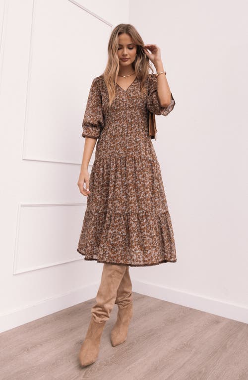 Petal And Pup Petal & Pup Simone Floral Print Midi Dress In Brown
