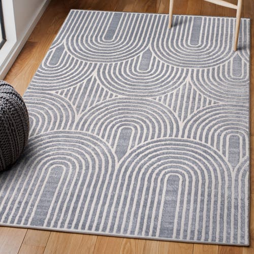 Jonathan Y Ariana Midcentury Art Deco Striped Arches Two-tone High-low Area Rug In Blue/white
