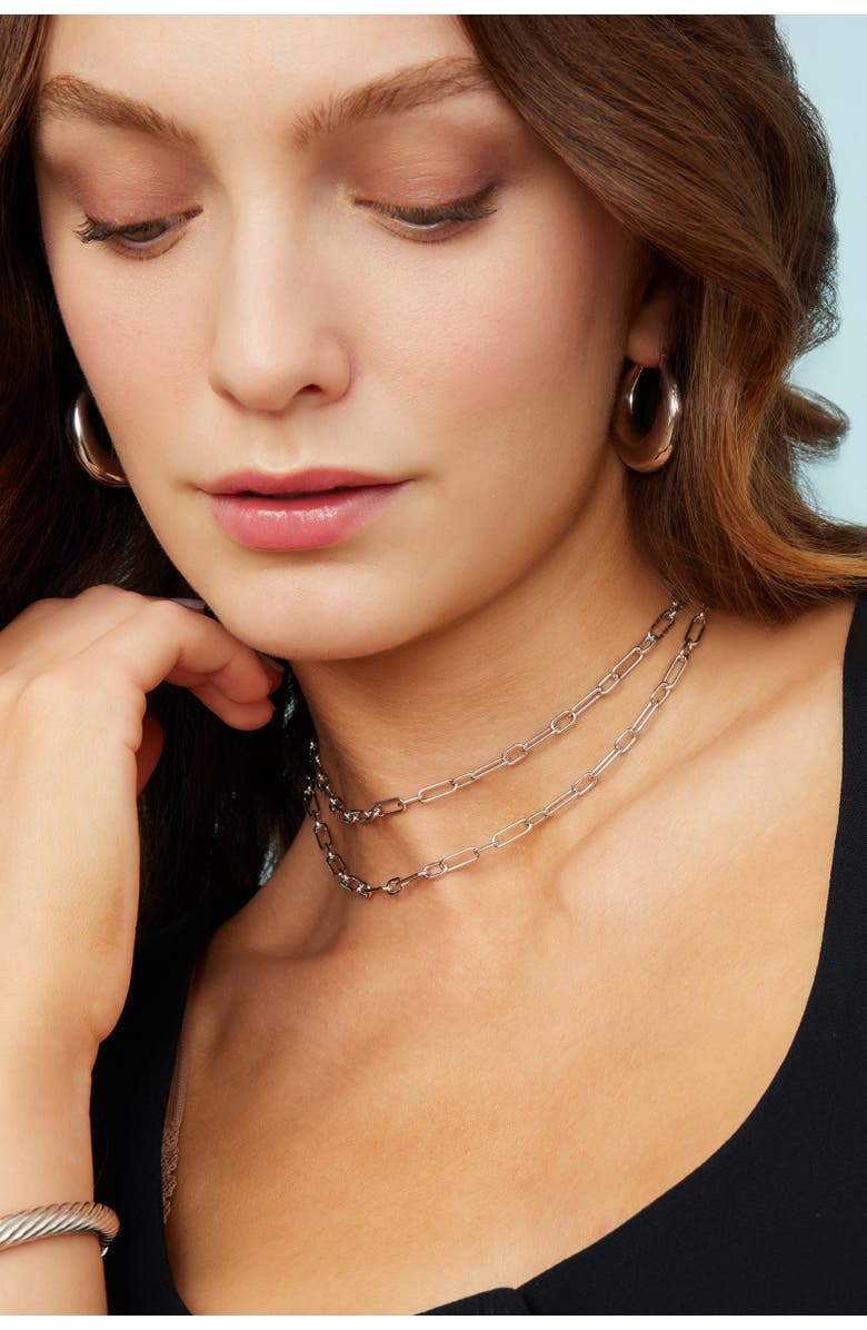 Oradina Sterling Silver Rhythm Link Chain Necklace, Alternate, color, Silver