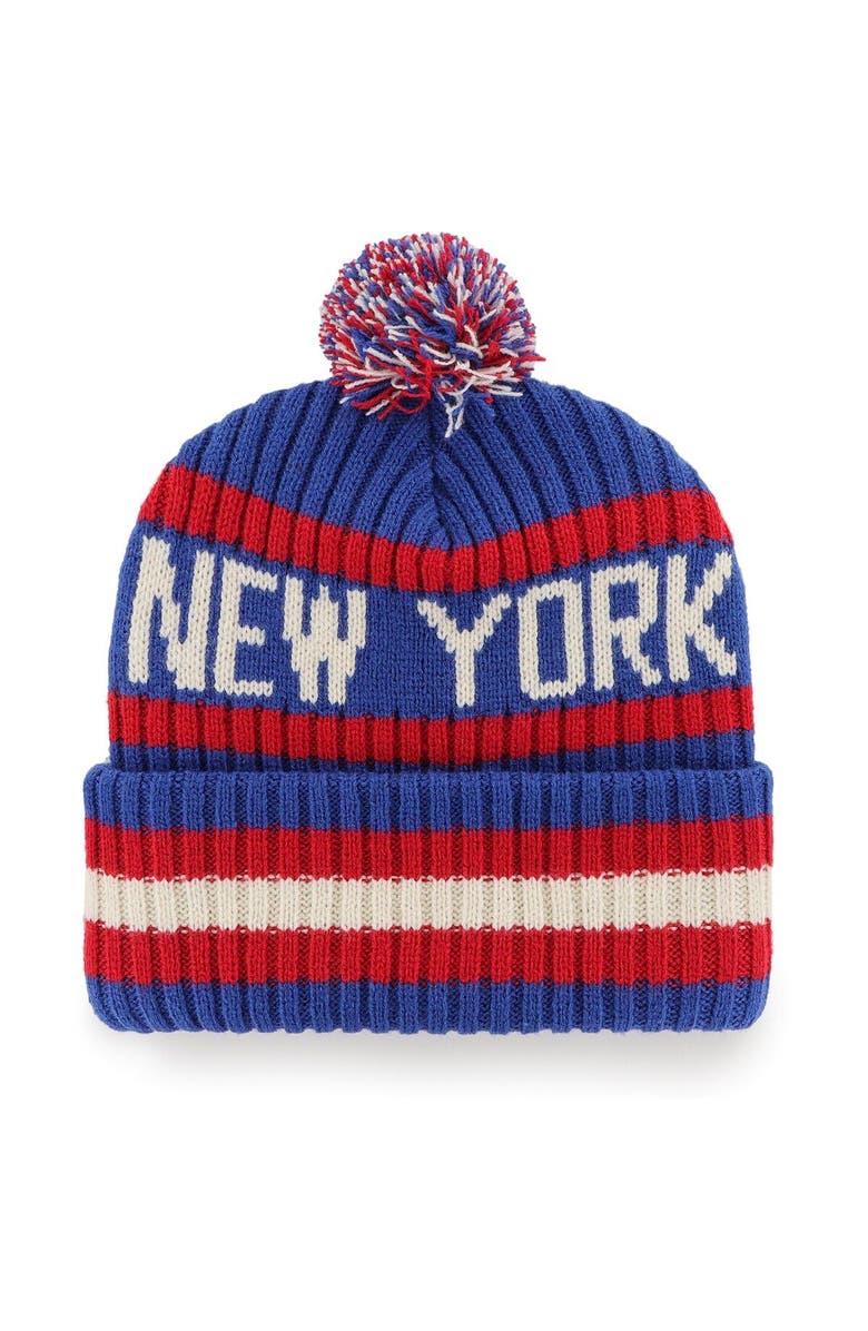 '47 Men's '47 Royal New York Giants Bering Cuffed Knit Hat with Pom, Alternate, color,