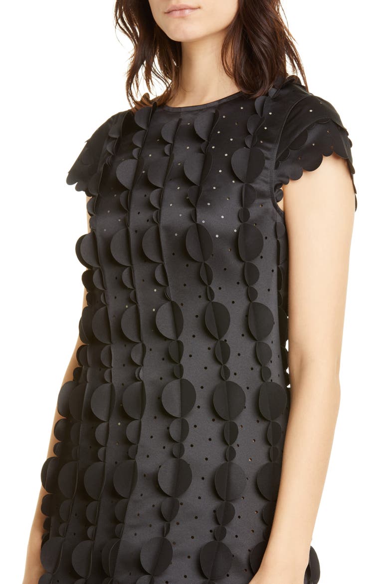 Laser Cut Circle Scalloped A-Line Dress, Alternate, color, BLACK