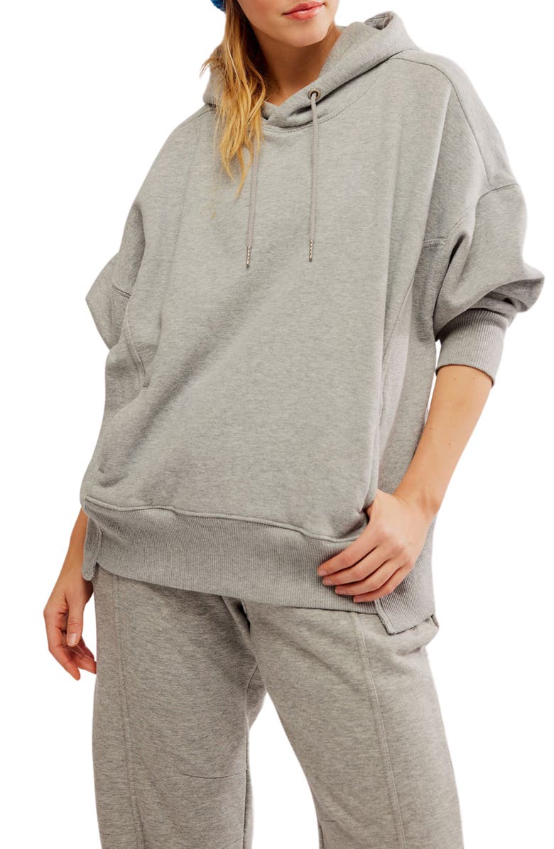 Free People FP Movement Sprint to the Finish Oversize Cotton Blend Hoodie, Main, color, Heather Grey