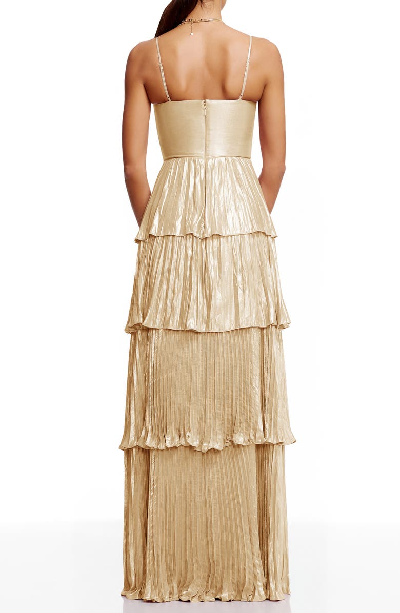 Zahrah Tiered Pleated Satin Evening Gown