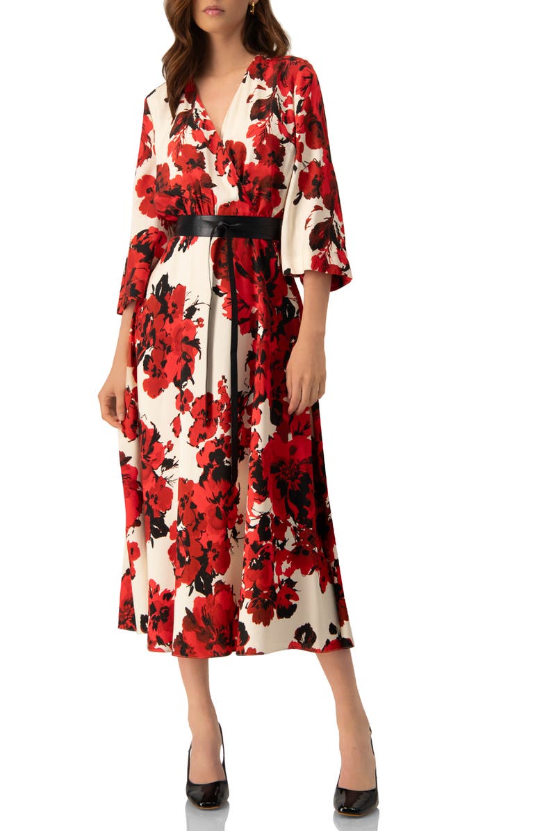 IVONNE Floral Maxi Wrap Dress with Belt, Main, color, Ivory-Red