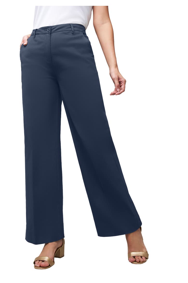 Stretch Cotton Chino Wide-Leg Trouser, Main, color, NAVY