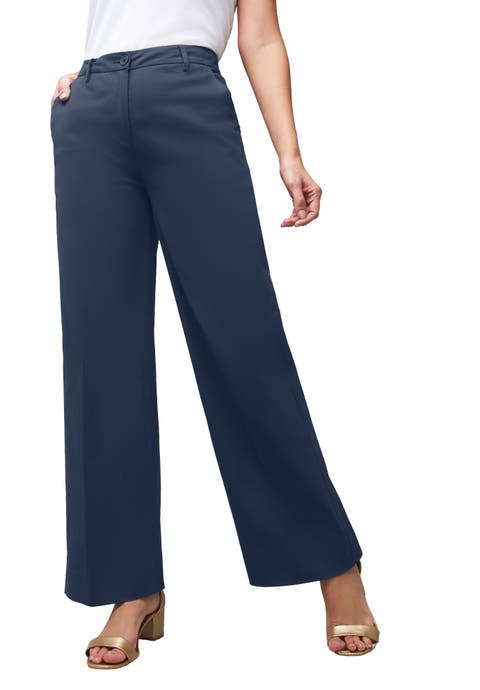 Stretch Cotton Chino Wide-Leg Trouser (Plus Available)