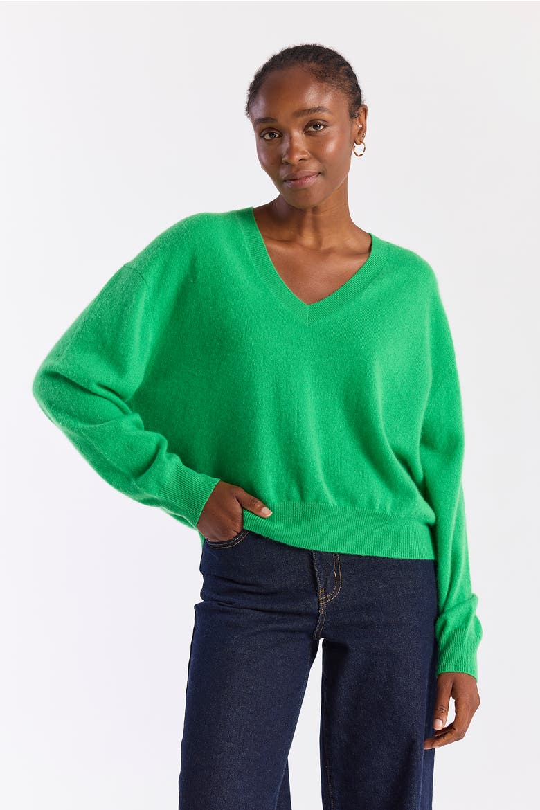 Hailey 100% Cashmere V-Neck Sweater, Main, color, Spring Green