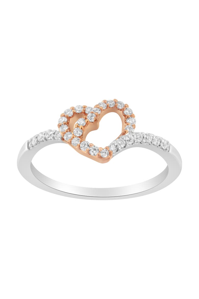 10K Two Toned Gold 1/5 Cttw Diamond Open Heart Cocktail Ring, Main, color, White Gold