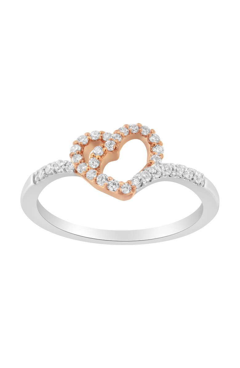Haus of Brilliance 10K Rose Gold over Silver 1/5 Cttw Diamond Two Tone Open Promise Ring, Main, color, White Gold Over Silver