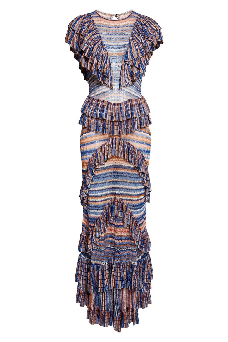 Raina Ruffle Lace Maxi Dress, Alternate, color, SUNSET