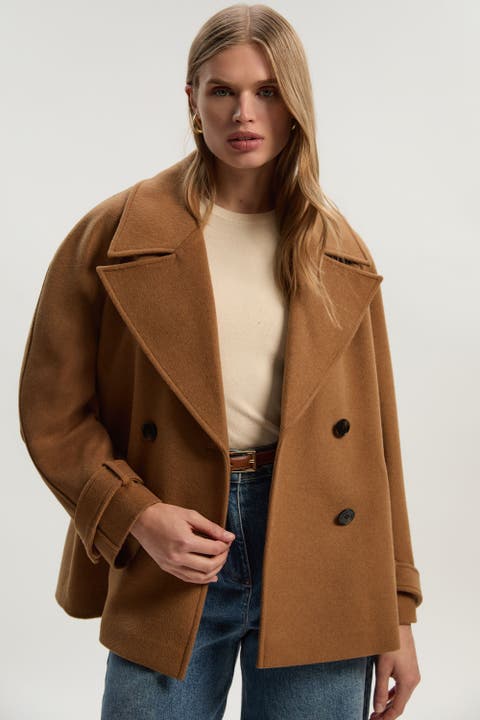 Brushed Wool Double Breasted Short Coat