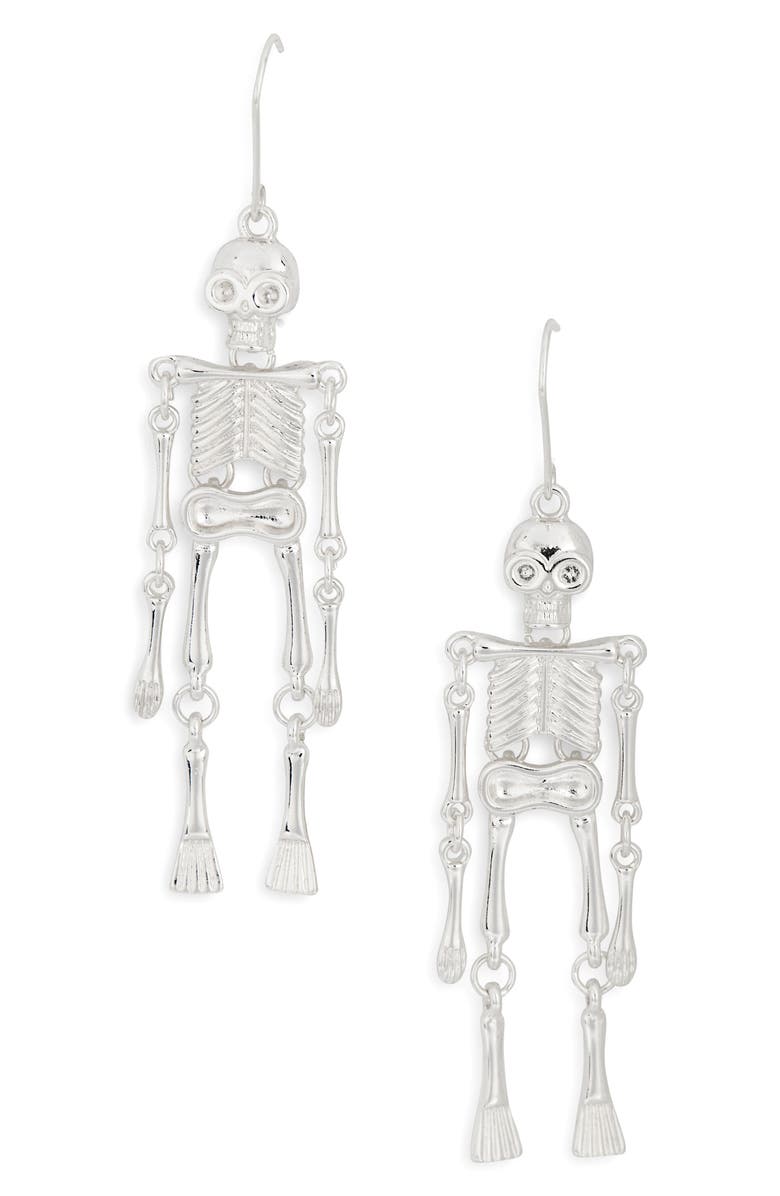 Leith Skeleton Drop Earrings, Main, color, Silver