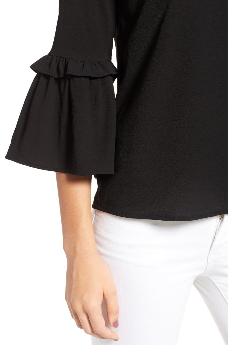 Gibson Ruffle Sleeve Top, Alternate, color, BLACK