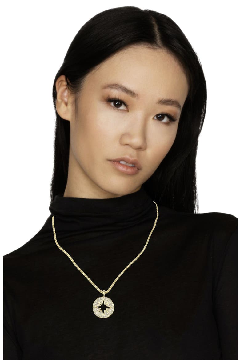 Celestial Compass Pavé CZ Pendant Necklace, Alternate, color, GOLD