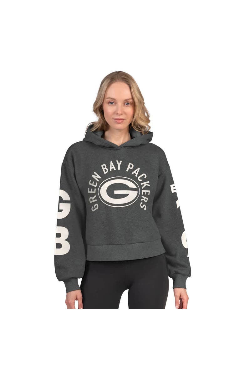 STARTER Women
s Starter  Heather Charcoal Green Bay Packers Star Player Cropped Fleece Pullover Hoodie, Main, color, Heather Charcoal