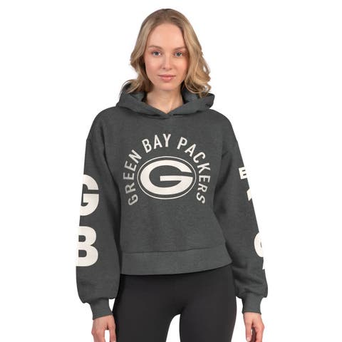 Women
s Starter  Heather Charcoal Green Bay Packers Star Player Cropped Fleece Pullover Hoodie