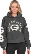 STARTER Women's Starter Heather Charcoal Green Bay Packers Star Player Cropped Fleece Pullover Hoodie