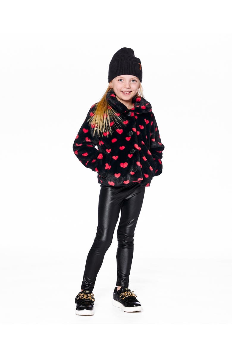 Deux par Deux Faux Fur Short Coat with Hearts, Main, color, Black And Red
