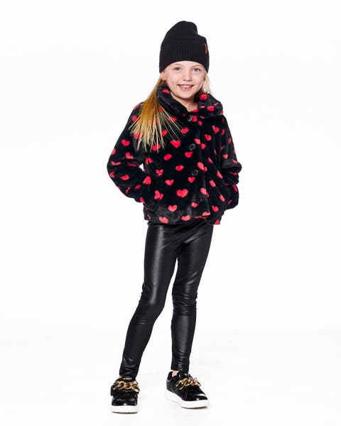 Girl Faux Fur Short Coat with Hearts (Toddler & Little Kid)