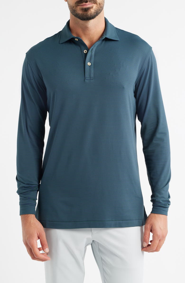 Peter Millar Lyons Stripe Long Sleeve Performance Jersey Polo, Main, color, 