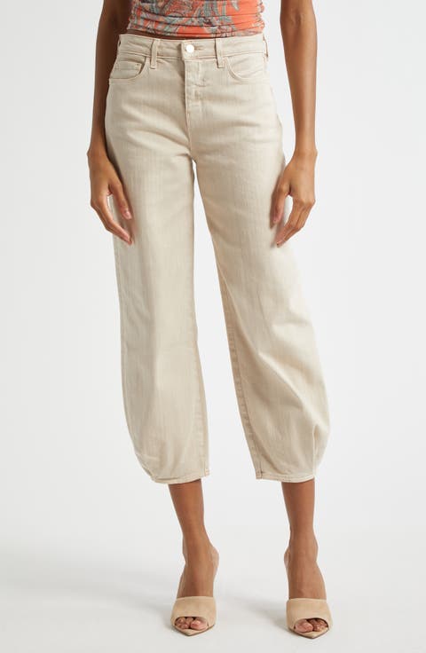 Krista High Waist Crop Taper Leg Jeans (Biscuit)