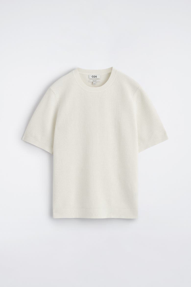 Waffle-knit Cotton T-shirt, Alternate, color, OFF-WHITE