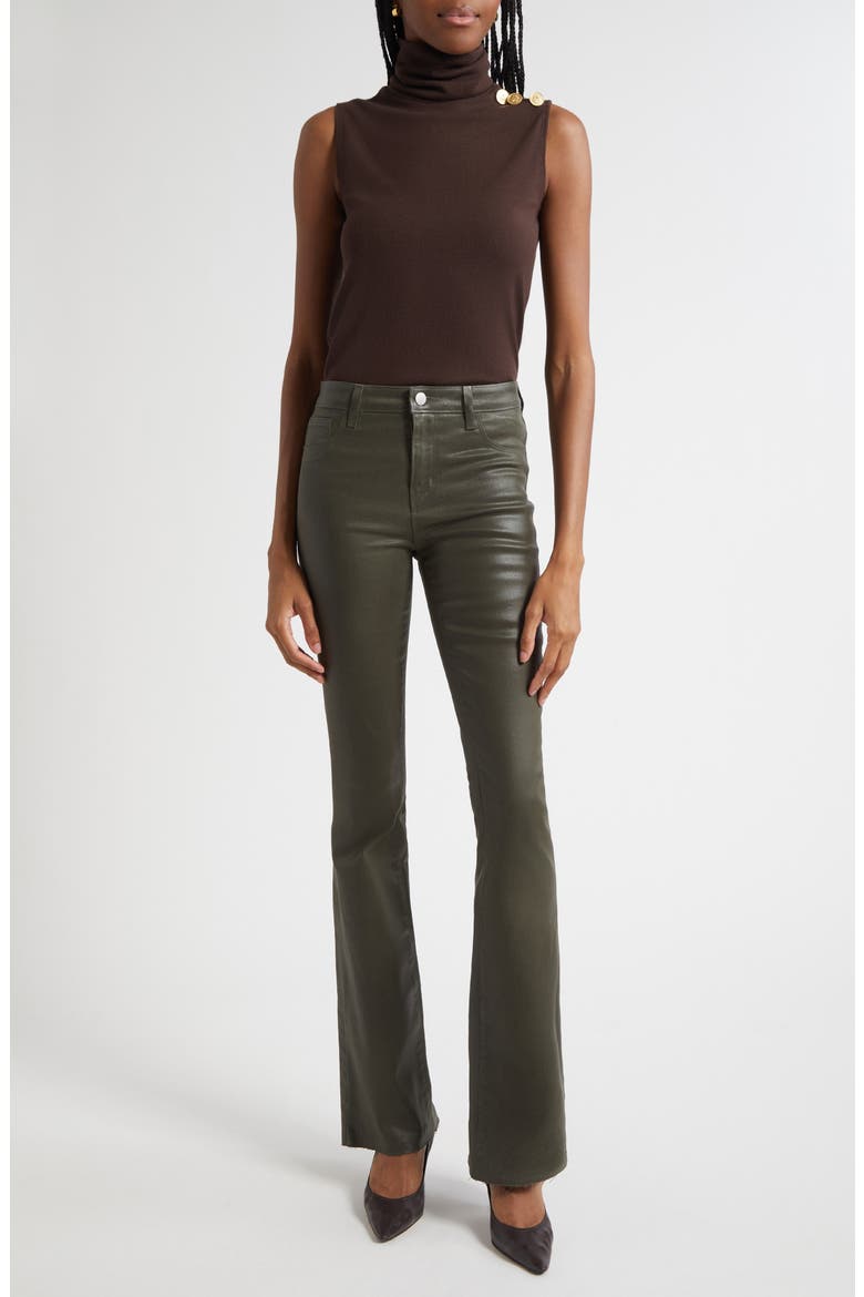 Ruth Coated High Waist Raw Hem Straight Leg Jeans, Alternate, color, DEEP OLIVE COATED