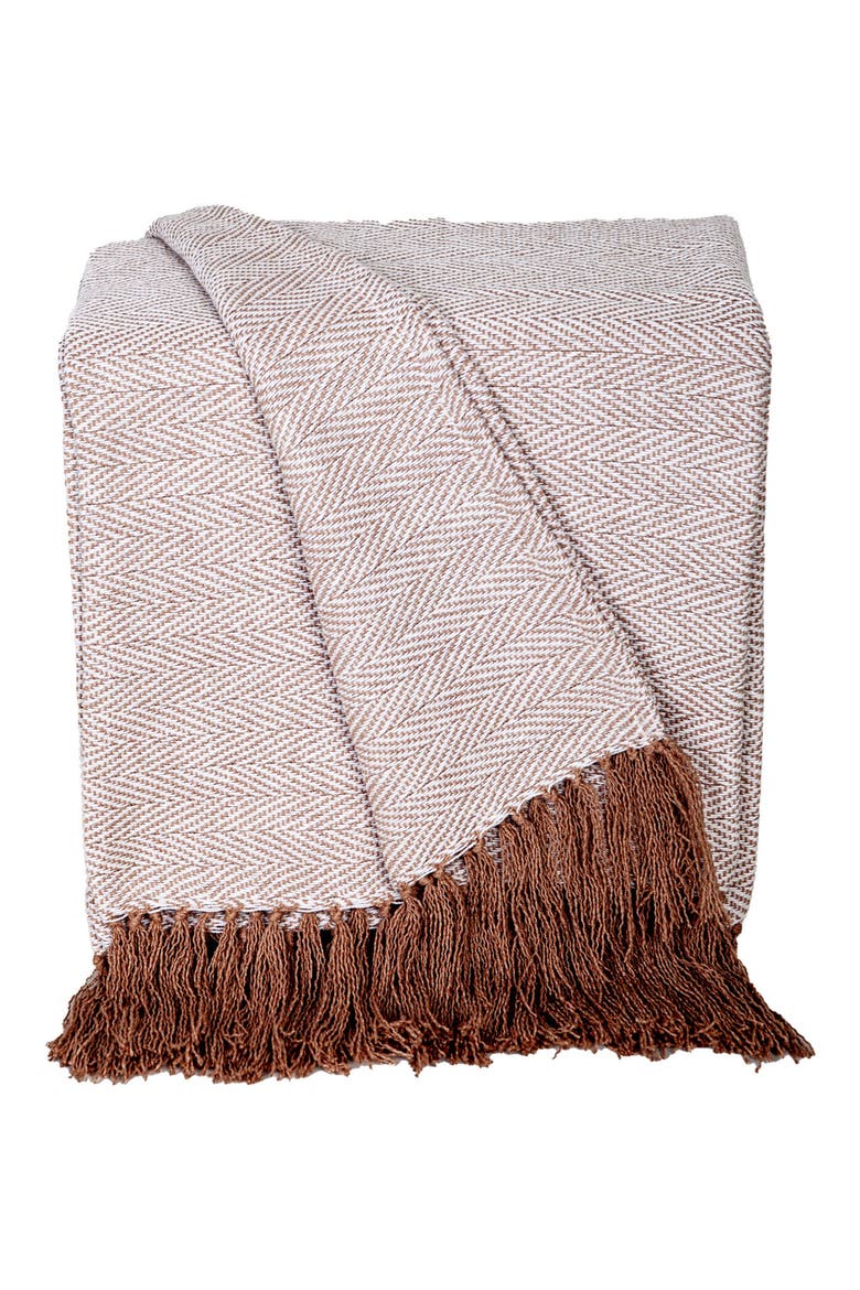 Pegeen Chevron Handloomed Throw Blanket, Main, color, BEIGE-COFFEE