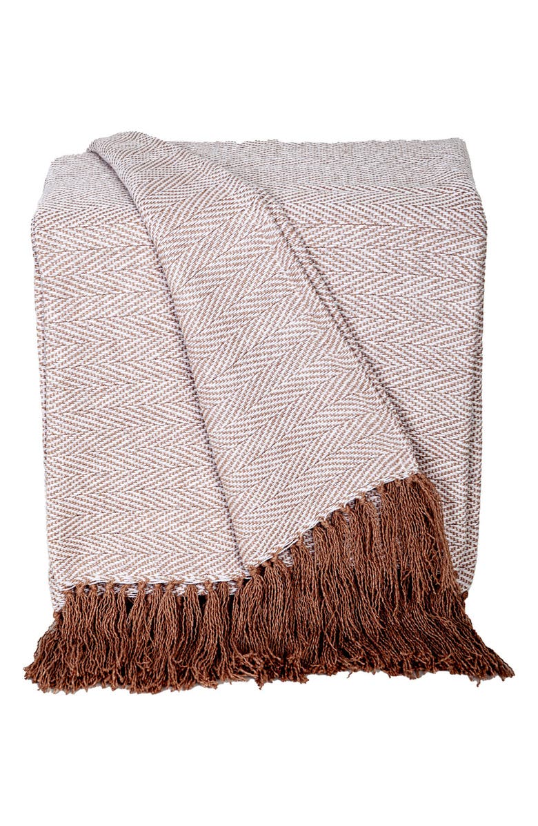 PARKLAND COLLECTION Pegeen Chevron Handloomed Throw Blanket, Main, color, Beige-Coffee