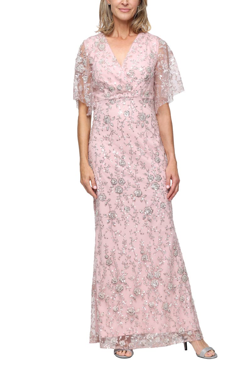 Beaded Surplice Neck Gown, Main, color, BLUSH